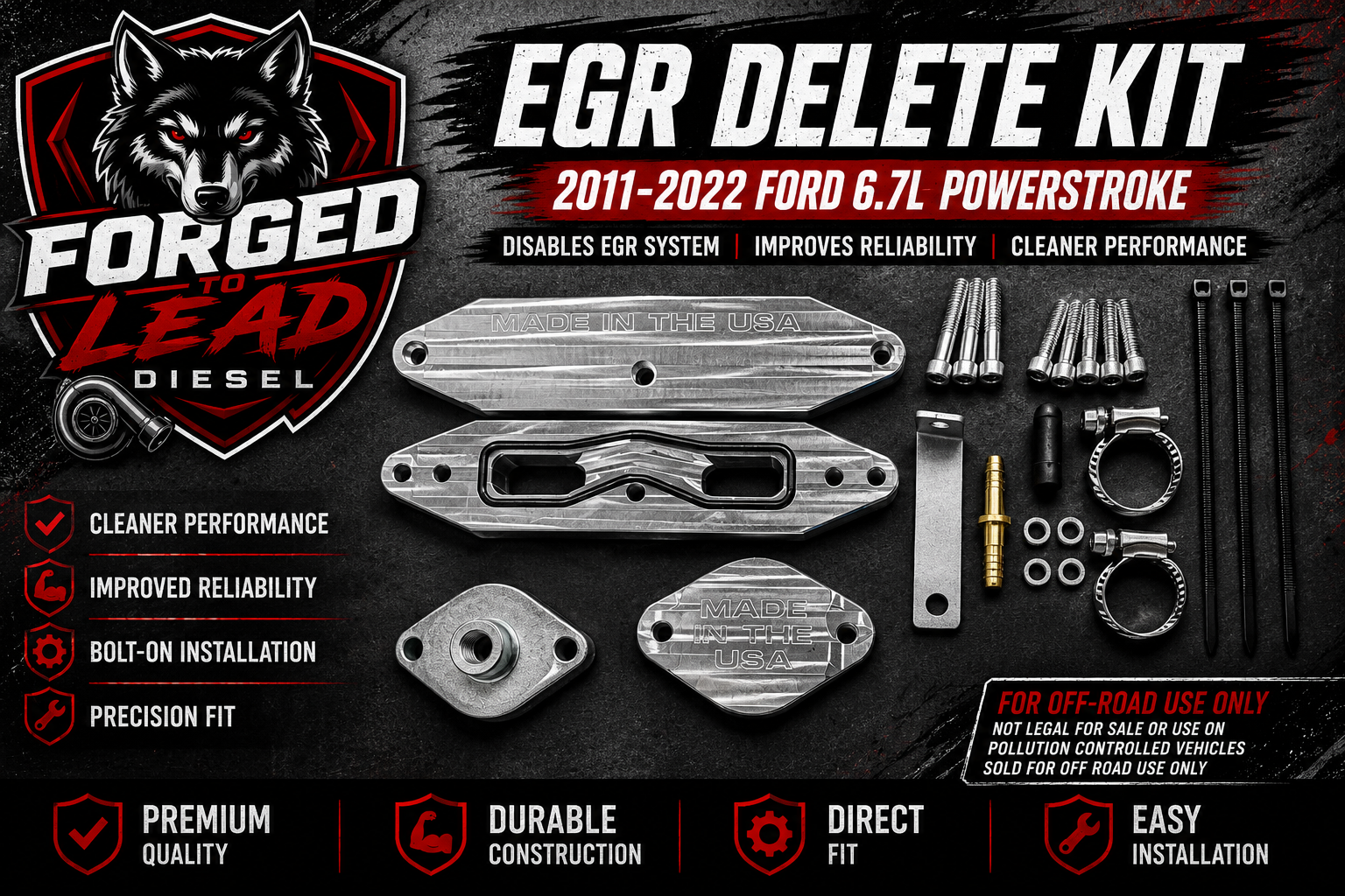 2011-2026 6.7 Powerstroke EGR Delete Kit Billet (Made Is USA)