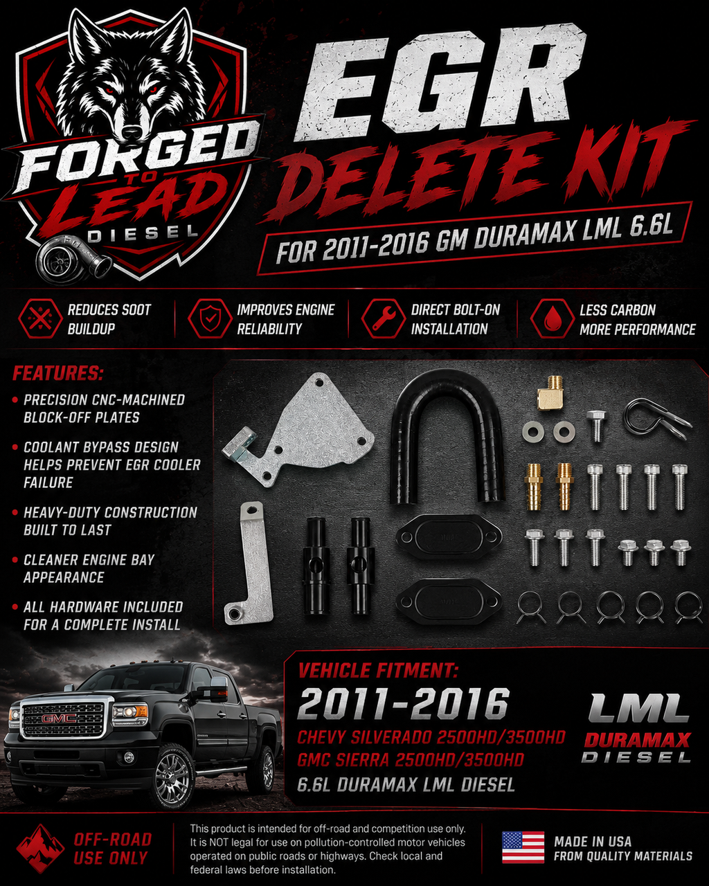 2011-2016 GM Duramax LML 6.6L Diesel | EGR Delete Kit
