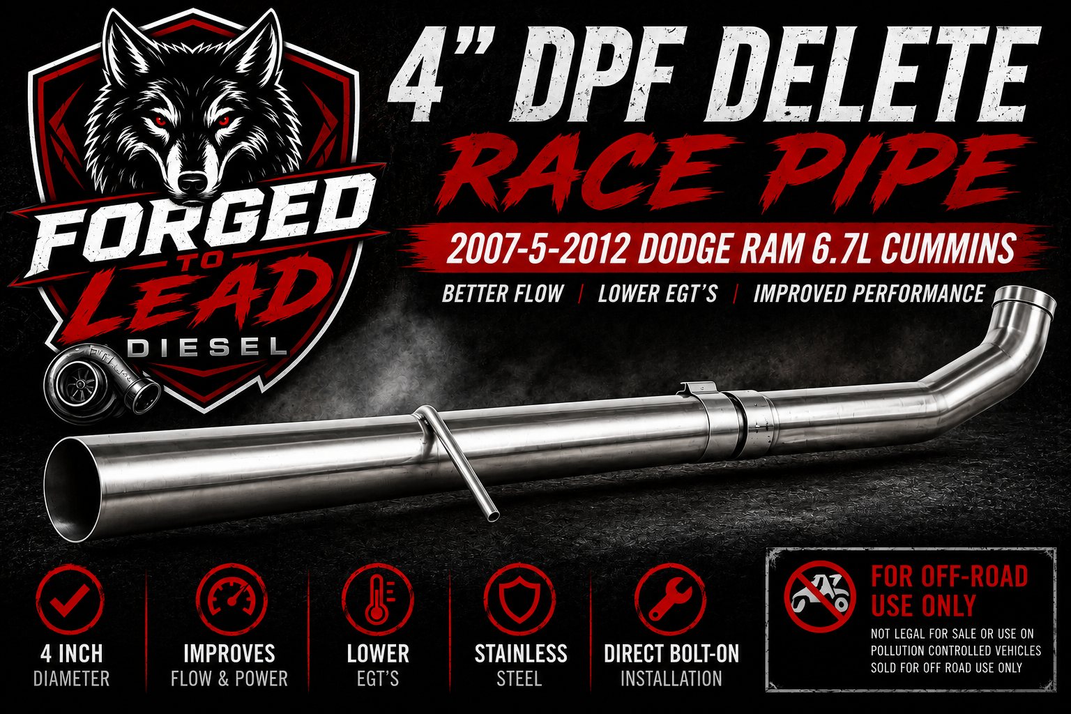 2007.5-2012 Ram 2500/3500 6.7L Cummins 4" DPF Delete Race Pipe