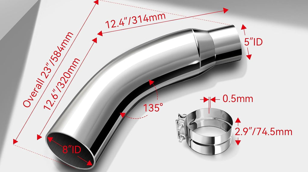 5" to 8" Chrome Diesel Exhaust Elbow Tip | Bolt-On Truck Exhaust Tip