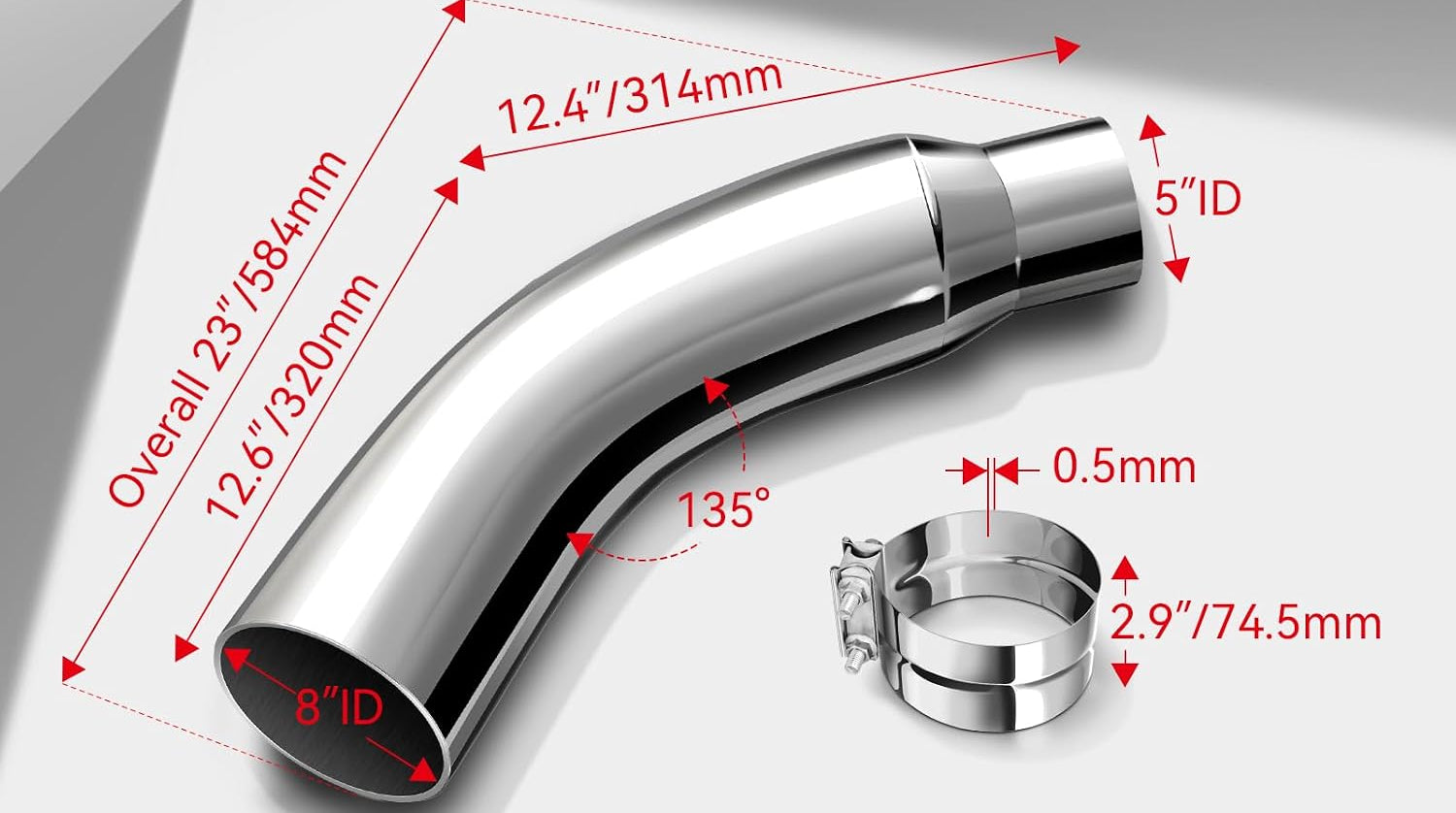 5" to 8" Chrome Diesel Exhaust Elbow Tip | Bolt-On Truck Exhaust Tip