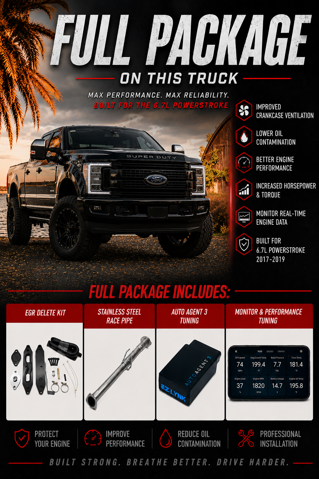 2017-2019 Ford 6.7 Power stroke Complete Performance Package | EZ Lynk, EGR Kit & Race Pipe