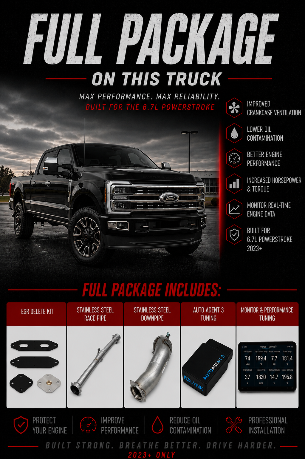 2023+ Ford 6.7 Power stroke Complete Performance Package | EZ Lynk, EGR Kit & Race Pipe & Downpipe
